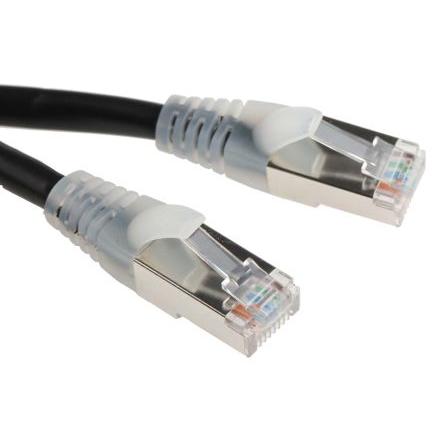 RS PRO Cat5e Ethernetové kabely, Černá, Polyvinylchlorid, A: RJ45, 30V 1 m Vnější, B: RJ45 Vnější, typ pláště: Stíněné