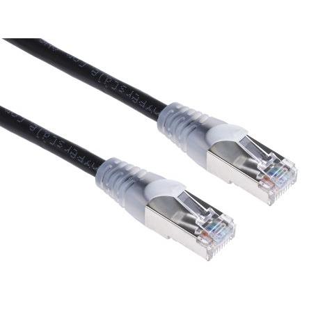 RS PRO Cat5e Ethernetové kabely, Černá, Polyvinylchlorid, A: RJ45, 30V 2 m Vnější, B: RJ45 Vnější, typ pláště: Stíněné