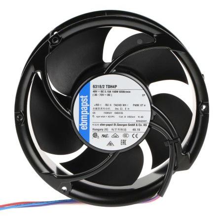 ebm-papst Axiální ventilátor, řada: 6300 TD - S-Force, průtok vzduchu: 950 m³/h 150 W 48V dc IP54 171.5 mm 171.5mm 51 mm