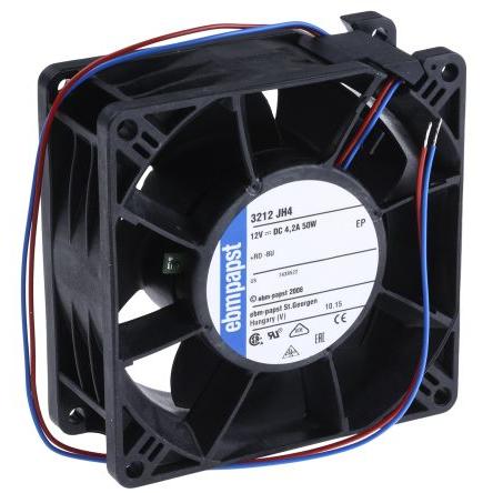 ebm-papst Axiální ventilátor, řada: 3200 J - S-Force, průtok vzduchu: 280 m³/h 50 W 12V dc IP68 92 mm 92mm 38 mm