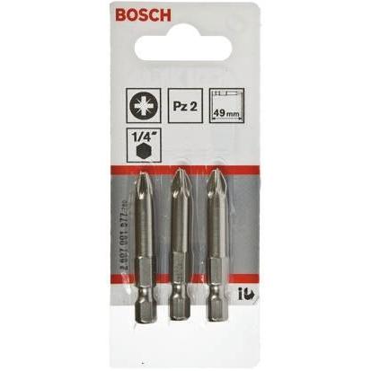 Bosch Bit šroubováku, Ocel, Šestihran, 1/4 in, PZ2, celková délka: 49mm, počet kusů: 3