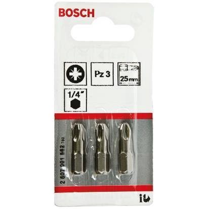 Bosch Bit šroubováku, Šestihran, 1/4 in, PZ3, celková délka: 25 mm, počet kusů: 3
