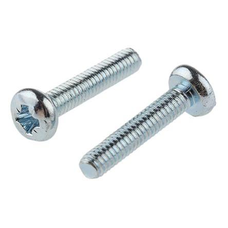 RS PRO Šroub s nízkou půlkulovou hlavou Pozidriv, Lesklý zinek, Ocel hlavice Kónická 12 mm