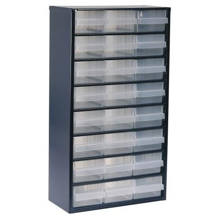 Skladovací jednotka se zásuvkami 24 Modrá Ocel Průhledné zásuvky 552 mm x 306mm x 150 mm Raaco