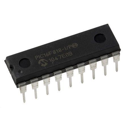 Microchip Mikrokontrolér PIC16F818-I/P 8 bit PIC 20 MHz 1.75kB Blesk 128 bit RAM, počet kolíků: 18 kolíkový, PDIP