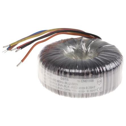 RS PRO Toroidní transformátor, počet výstupů: 2, primární napětí: 230 V ac, sekundární napětí: 2 x 12 V 225 VA, Měděný
