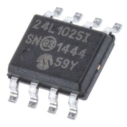 Microchip, standard: AEC-Q100 Sériová paměť EEPROM 24LC1025-I/SN, 1 MB 128 x 8ů, Sériové - 2drátové 900 ns, počet