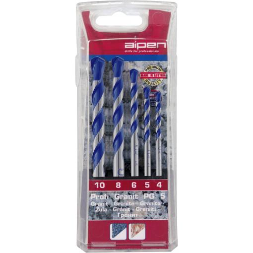 Alpen 25700005100 sada vrtáků do žuly 5dílná 4 mm, 5 mm, 6 mm, 8 mm, 10 mm válcová stopka 1 sada