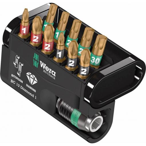 Wera Wera Bit-Check 12 Diamond 1 - Schraubendreher-Bitsatz 05057421001 sada bitů, 12dílná, křížový PZ, křížový PH, Vnitřní T-profil, 1/4 (6,3 mm)