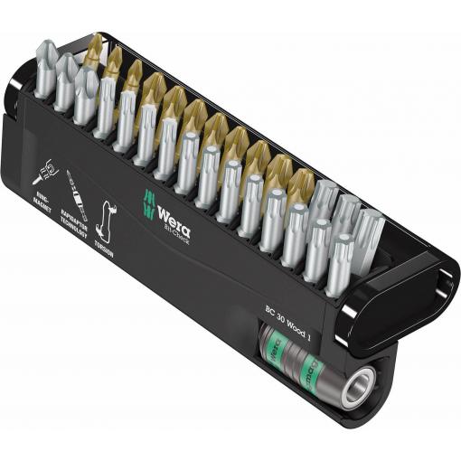 Wera Bit-Check 30 Wood 1 05057433001 sada bitů, 30dílná, křížový PZ, křížový PH, Vnitřní T-profil, 1/4 (6,3 mm)
