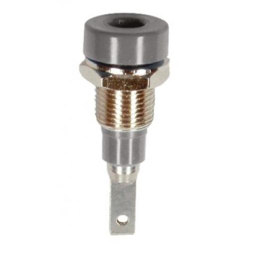 Banánková zásuvka, 10A, 2mm, 30 V, 60V dc, Šedá, Samice, materiál kontaktu: Mosaz, délka: 14mm Zásuvka na banánky