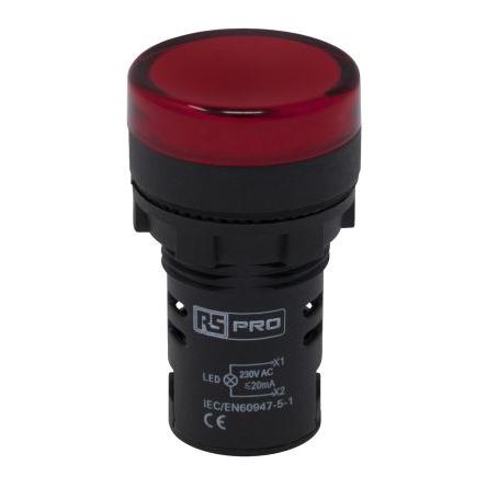 RS PRO Kontrolka, řada: RS PRO Montáž do panelu LED Červená, průměr výřezu: 22 mm IP65 Kulatý 230V ac