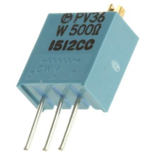 Ladicí potenciometr 500 Ω 10 % ±100 ppm/°C 0.5 W Horní nastavení 25otáčkový, Průchozí otvor, Pájecí kolík, řada: PV36