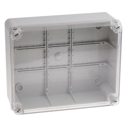 RS PRO Pouzdro IP55 Nestíněný barva Šedá barva Čirá ABS 210 mm 260 mm 95 mm