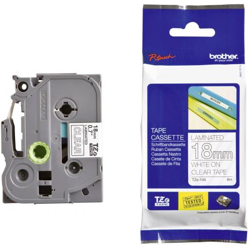 etikety Brother TZe, TZ TZe-145 Barva pásky: transparentní Barva písma:bílá 18 mm 8 m