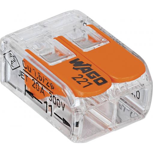 WAGO 221-412-100, 221, kabelová svorka, 0.14-4 mm², kontakty 2, transparentní, oranžová, Box, 100 ks