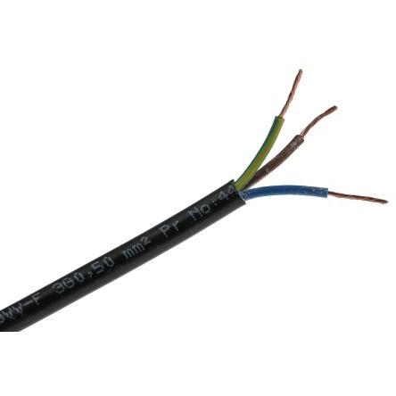 RS PRO Napájecí kabel 3žilový 100 m Polyvinylchlorid plášť, Černá, vnější průměr: 5.39 mm OD, 300V, 500 V 70 °C
