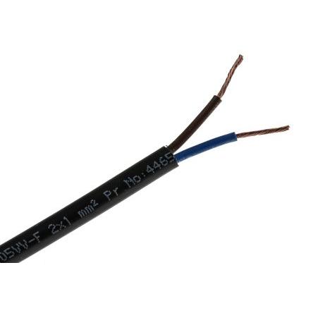 RS PRO Napájecí kabel 2žilový 100 m Polyvinylchlorid plášť, Černá, vnější průměr: 6.39 mm OD, 300V, 500 V 70 °C