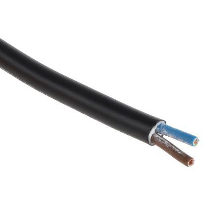 RS PRO Napájecí kabel 2žilový 100 m Polyvinylchlorid plášť, Černá, vnější průměr: 7.3 mm OD, 300V, 500 V 70 °C