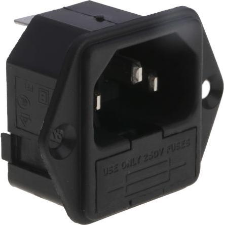 Bulgin Konektor IEC C14, orientace těla: Rovný, Montáž do panelu velikost pojistky 5 x 20 mm Vnější, 250V 10A
