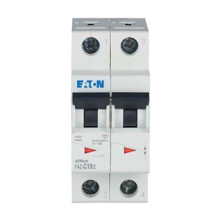Eaton Miniaturní jistič, rozsah: FAZ 2pólový 15A vypínací výkon 10 kA, charakteristika: Typ C, rozsah: xEffect 415V ac