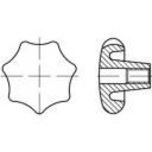 Hvězdicová ovládací matice TOOLCRAFT N/A, 12 mm, Šedá litina, 10 ks