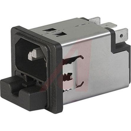 Schurter Konektor IEC 1A C14 Vnější, Montáž do panelu 5 x 20 mm, 250V ac, 60Hz Rychlé připojení, 85 °C 2, -25 °C