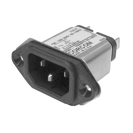 TE Connectivity Filtr IEC 15A, řada: SRB C14 Vnější, Montáž na přírubu, 250V ac, 50Hz, 60 Hz Rýč, 40 °C, -10 °C