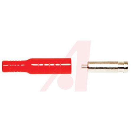 Mueller Electric Zásuvka na banánky, 4 mm, 5000V dc, 15A, Červená, Vnitřní, materiál kontaktu: Mosaz, délka: 38.1 mm,