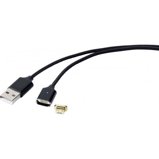 Renkforce USB kabel USB 2.0 USB-A zástrčka, USB Micro-B zástrčka 1.00 m černá magnetická zástrčka , pozlacené kontakty RF-4472907