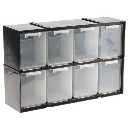 Skladovací jednotka se zásuvkami 8 Černá Plastové Průhledné zásuvky 208 mm x 325mm x 90 mm RS PRO