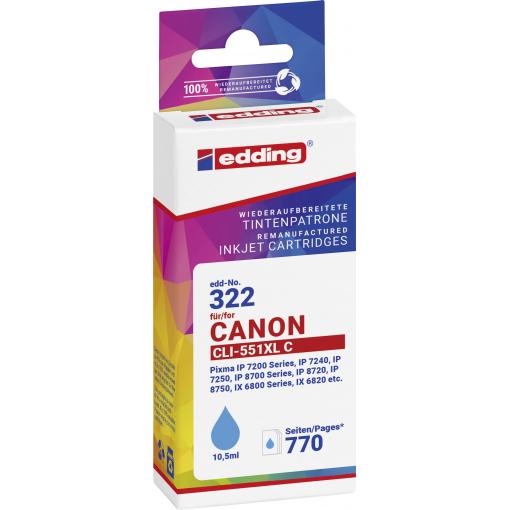 Edding Ink náhradní Canon CLI-551XL kompatibilní azurová EDD-322 18-322-01