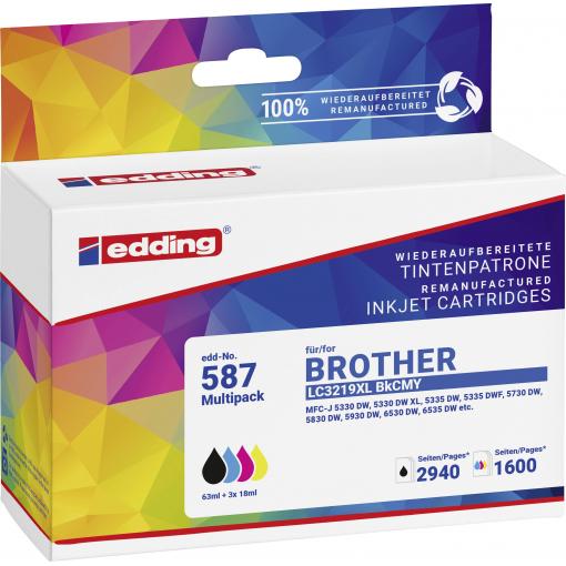 Edding Ink náhradní Brother LC-3219XLBKCMY kompatibilní kombinované balení černá, azurová, purppurová, žlutá EDD-587 18-587-01