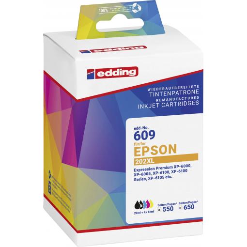 Edding Ink náhradní Epson T02G7, T02G1, T02G2, T02G3, T02G4, T02G5, 202XL kompatibilní kombinované balení černá, foto černá, azurová, purppurová, žlutá EDD-609