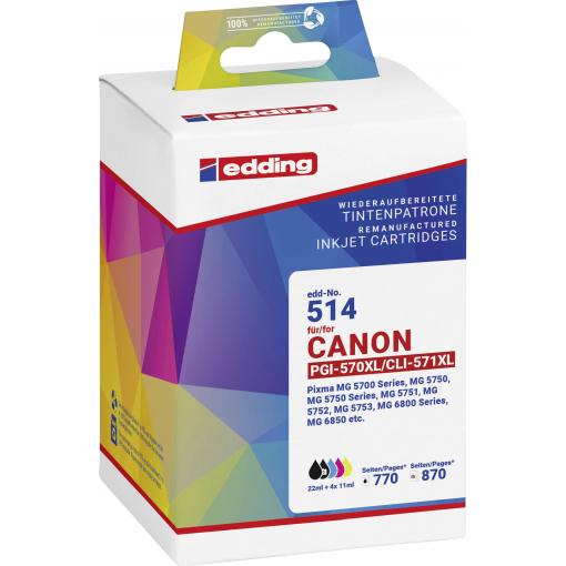Edding Ink náhradní Canon PGI-570XL+CLI-571XL kompatibilní kombinované balení černá, azurová, purppurová, žlutá EDD-514 18-514-01