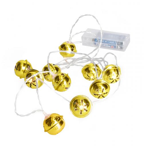 Solight LED vánoční řetěz rolničky, 10x LED, zlatá, 1,5m, 2x AA - 1V272