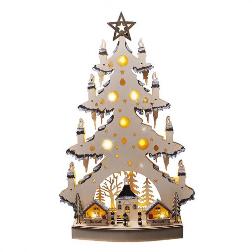 Solight LED dřevěný vánoční stromek s dekoracemi, 23x LED, přírodní barva, 64cm, 2x AA - 1V282