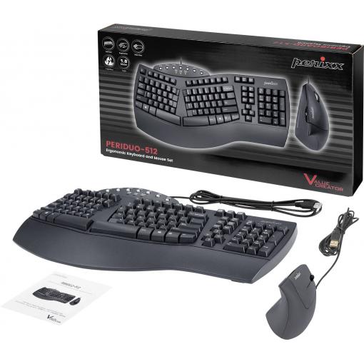 Perixx PERIDUO-512 DE B kabelový sada klávesnice a myše ergonomická německá, QWERTZ černá