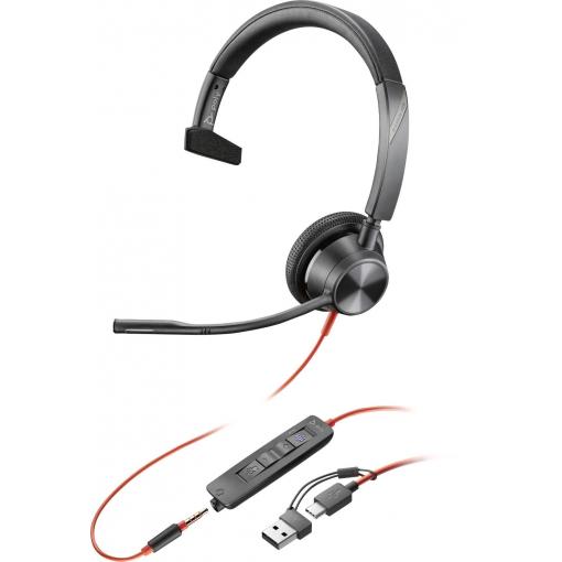 HP Poly Blackwire C3315-M Headset otevřená (On Ear) kabelová mono černá Redukce šumu mikrofonu, Potlačení hluku headset, regulace hlasitosti, Vypnutí zvuku