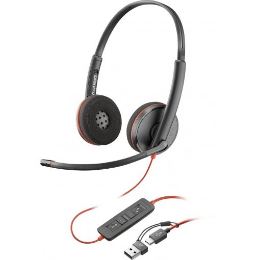HP Poly Blackwire C3220 Headset uzavřená (Over Ear) kabelová stereo černá headset, regulace hlasitosti, Vypnutí zvuku mikrofonu Počítače