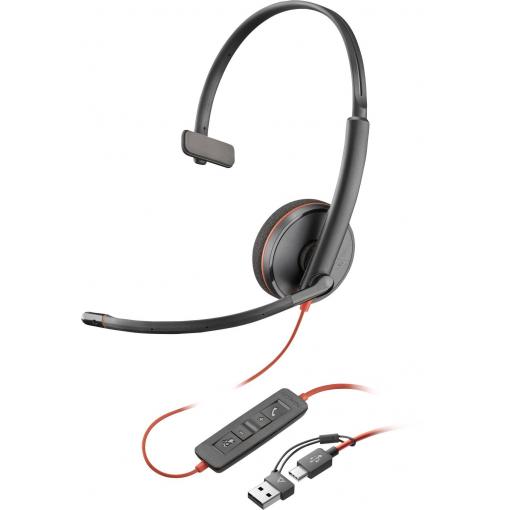 HP Poly Blackwire C3210 Headset uzavřená (Over Ear) kabelová mono černá headset, regulace hlasitosti, Vypnutí zvuku mikrofonu Počítače