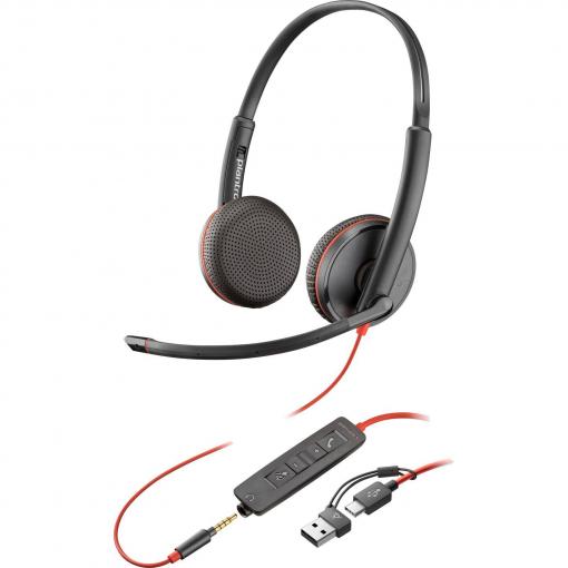 HP Poly Blackwire C3225 Headset uzavřená (Over Ear) kabelová stereo černá headset, regulace hlasitosti, Vypnutí zvuku mikrofonu Počítače