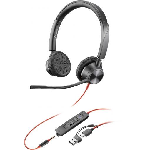 HP Poly Blackwire C3325-M Headset otevřená (On Ear) kabelová stereo černá Redukce šumu mikrofonu headset, regulace hlasitosti, Vypnutí zvuku mikrofonu Počítače