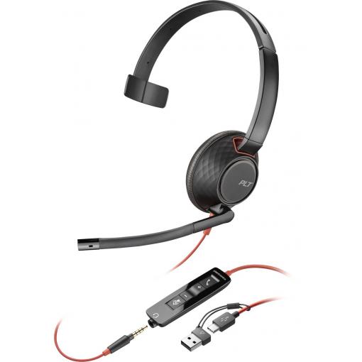 HP Poly Blackwire C5210 Headset otevřená (On Ear) kabelová mono černá Potlačení hluku headset, regulace hlasitosti, Vypnutí zvuku mikrofonu Počítače