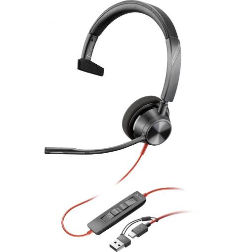 HP Poly Blackwire C3310 Headset otevřená (On Ear) kabelová mono černá Redukce šumu mikrofonu, Potlačení hluku headset, regulace hlasitosti, Vypnutí zvuku