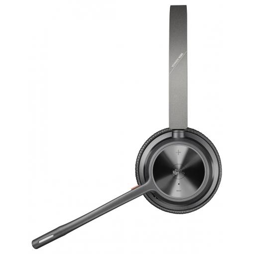 HP Poly Voyager 4320 UC Stereo Headset otevřená (On Ear) Bluetooth® stereo černá Potlačení hluku regulace hlasitosti, vč. nabíjecí a dokovací stanice Počítače