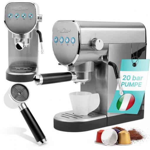 Profi Cook PC-ES/KA 1265 inox Kávovar nerezová ocel připraví šálků najednou=2 s tryskou pro napěnění mléka