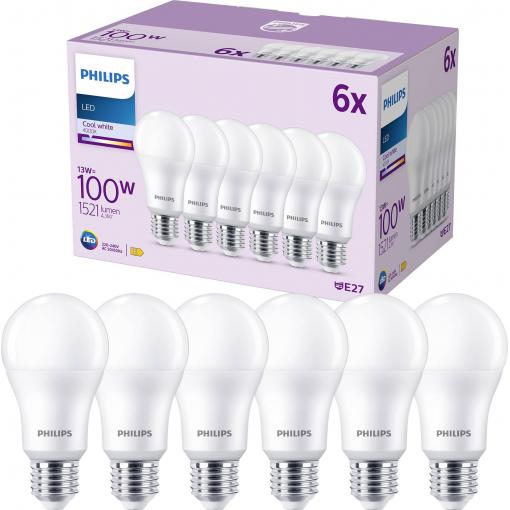 Philips LED 9290023069 LED Energetická třída (EEK2021) E (A - G) E27 klasická žárovka 13 W = 100 W neutrální bílá (Ø x d) 60 mm x 120 mm 6 ks