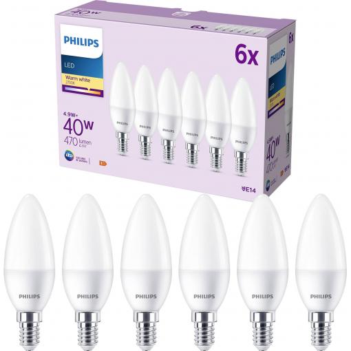 Philips LED 9290035411 LED Energetická třída (EEK2021) F (A - G) E14 svíčkový tvar 4.9 W = 40 W teplá bílá (Ø x d) 35 mm x 106 mm 6 ks