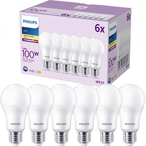 Philips LED 9290023068 LED Energetická třída (EEK2021) E (A - G) E27 klasická žárovka 13 W = 100 W teplá bílá (Ø x d) 60 mm x 120 mm 6 ks
